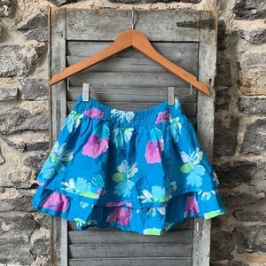 Aeropostale Blue Floral Tiered Skirt with Pink & Green Accents